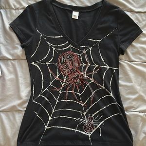 Y2K V-Neck Emo Spider Tee ~ 🕷️